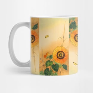 SUNFLOWER AND BUTTERFLY Antique Japanese Paintings Mug